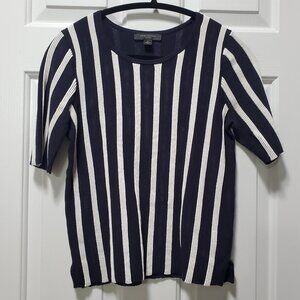 Ann Taylor Navy and White Striped Short Sleeve Top | Small Petite